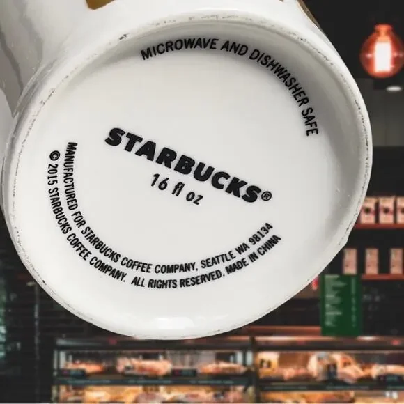 Starbucks Mug 16 oz White With Gold Starbucks Coffee Lettering - No Chips/Cracks - Picture 8 of 15